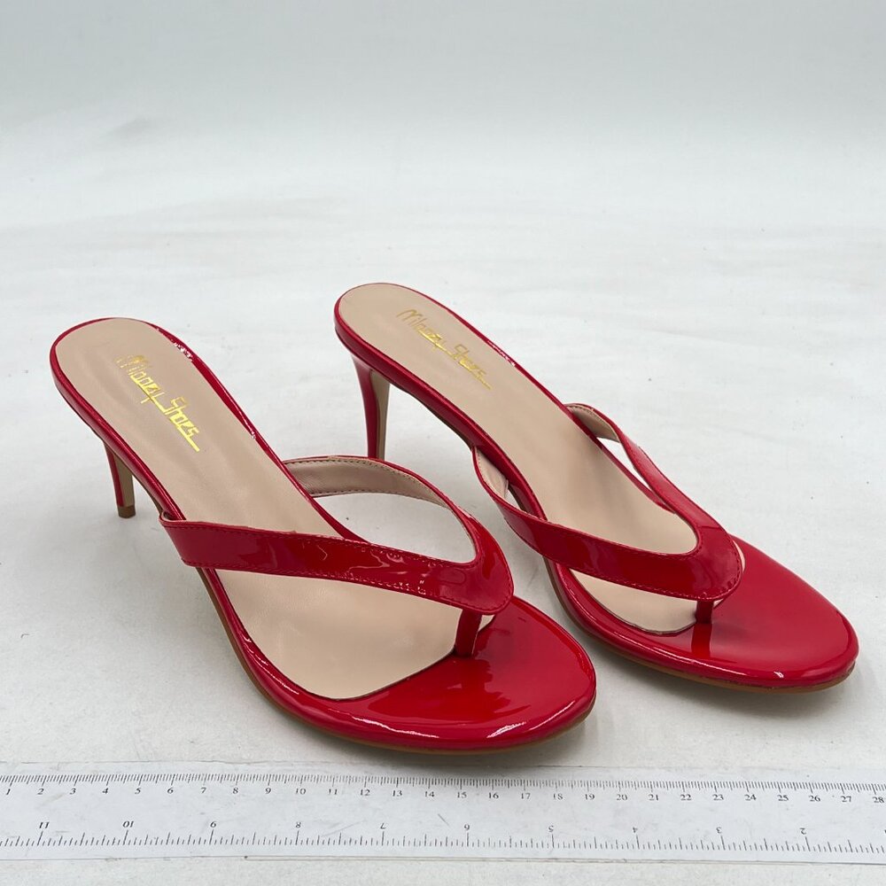Milooey Red Flip Flop Sandals Slip on High Heel Mules Open Toe Slide Casual Shoe - Picture 3 of 7